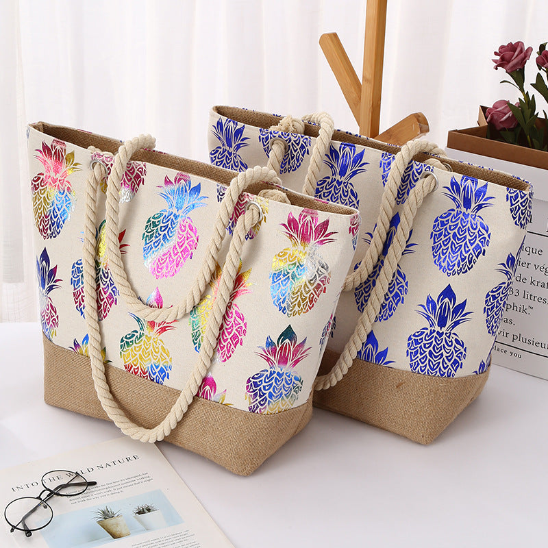 Minerva Pineapple Print Cotton Shoulder Bag – Korean Trendy Travel Tote