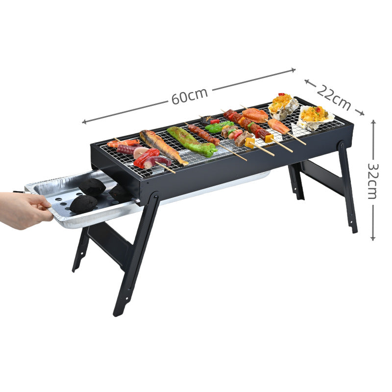 Foldable Portable Pull-Out Charcoal Grill – Camping & Outdoor BBQ Rack
