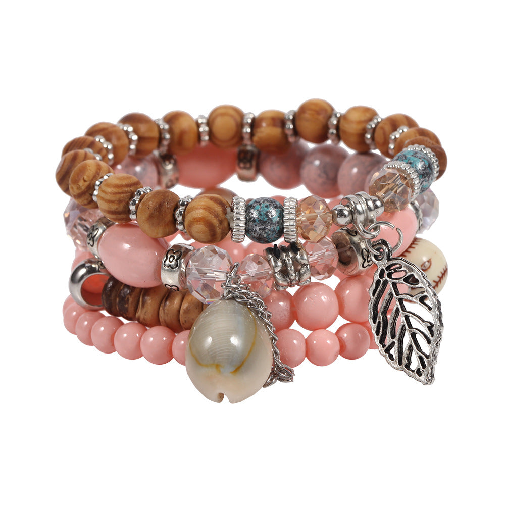 Bellona Colorful Rhombus Beaded Leaf Bracelet — Shell-Look Cracked Stone