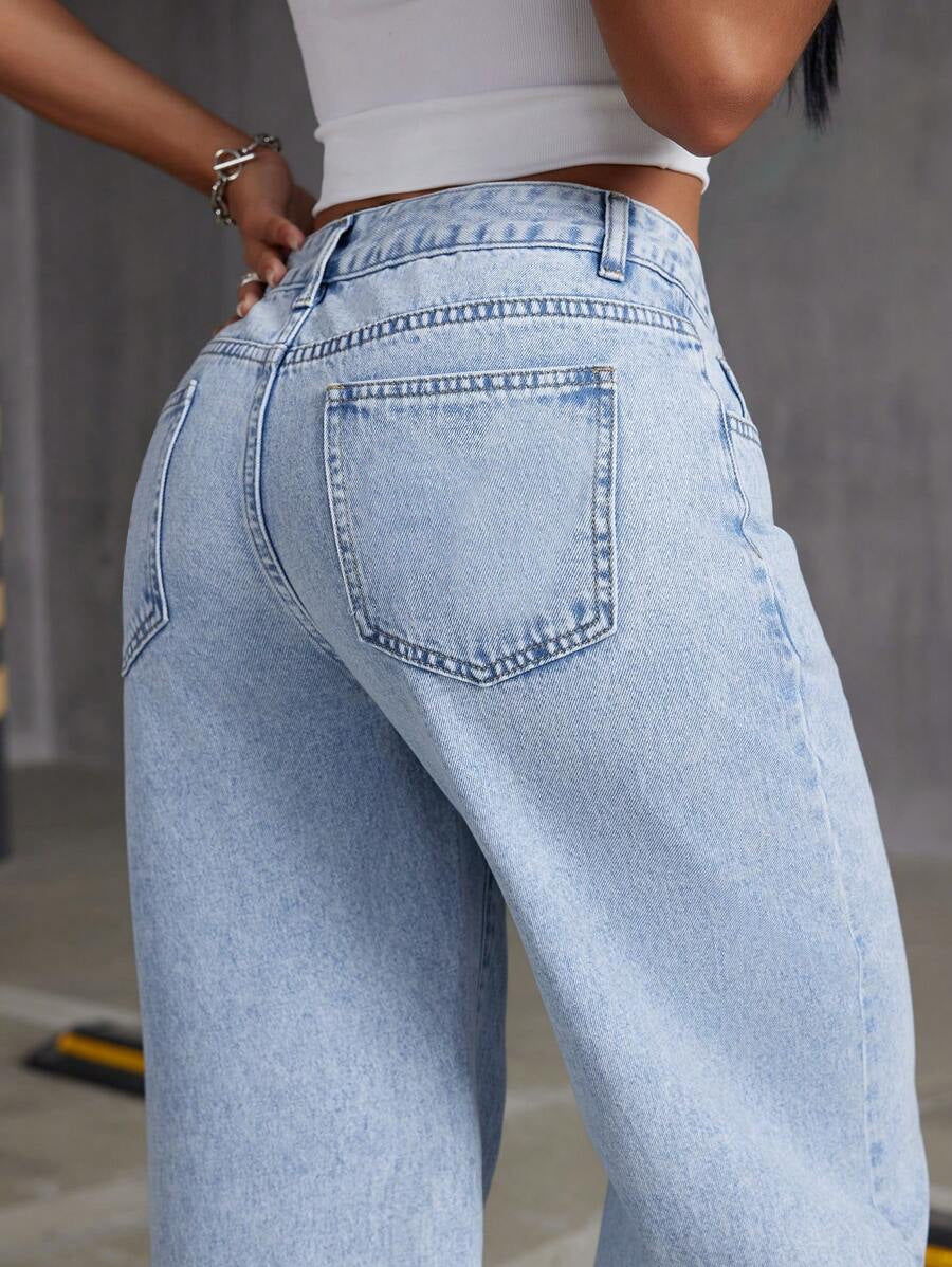 Persephone Ripped Wide-Leg Washed Denim Jeans