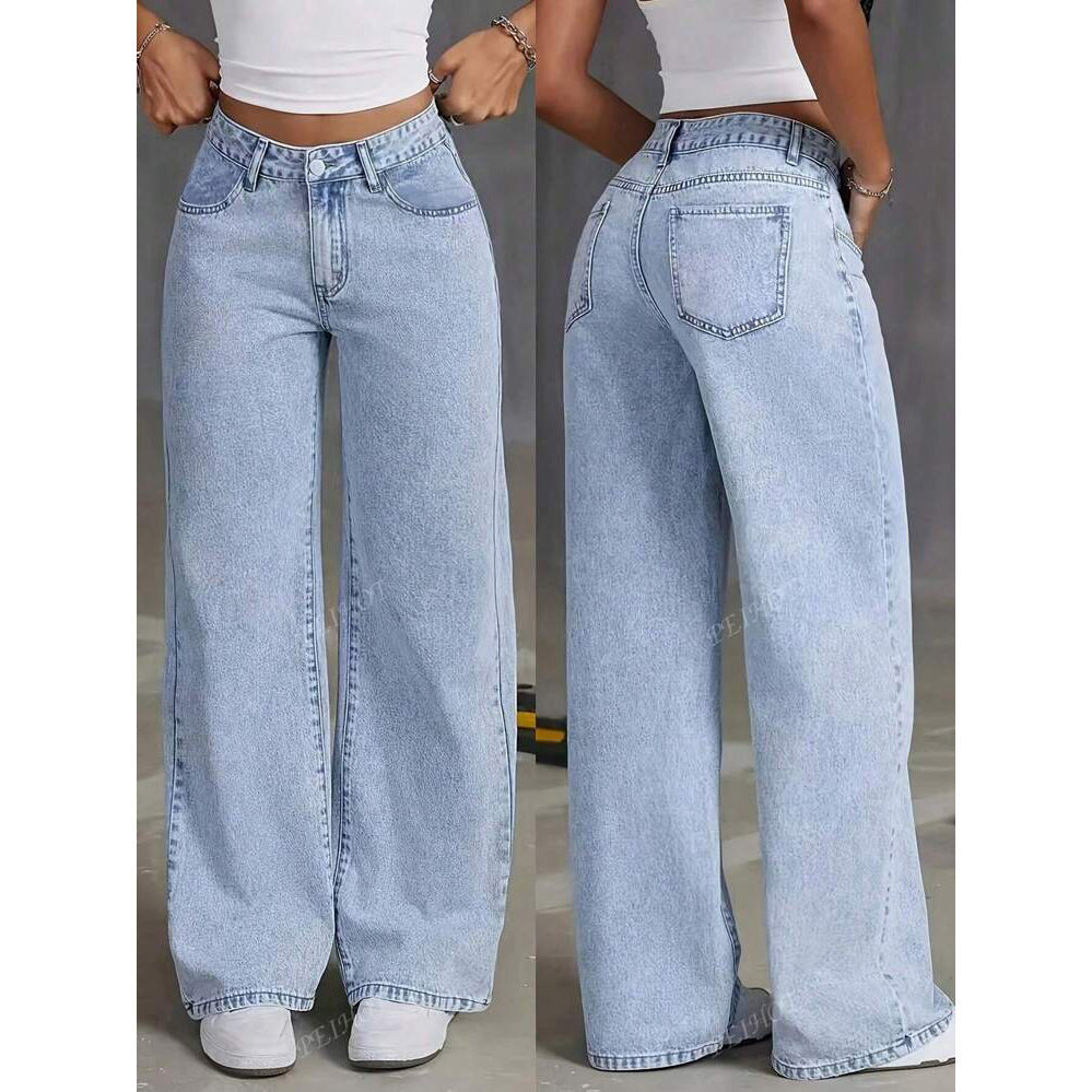 Retro High-Waist Wide-Leg Straight Jeans