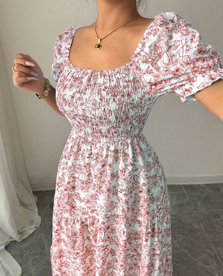 Gaia Elegant Printed Full-Skirt Dress