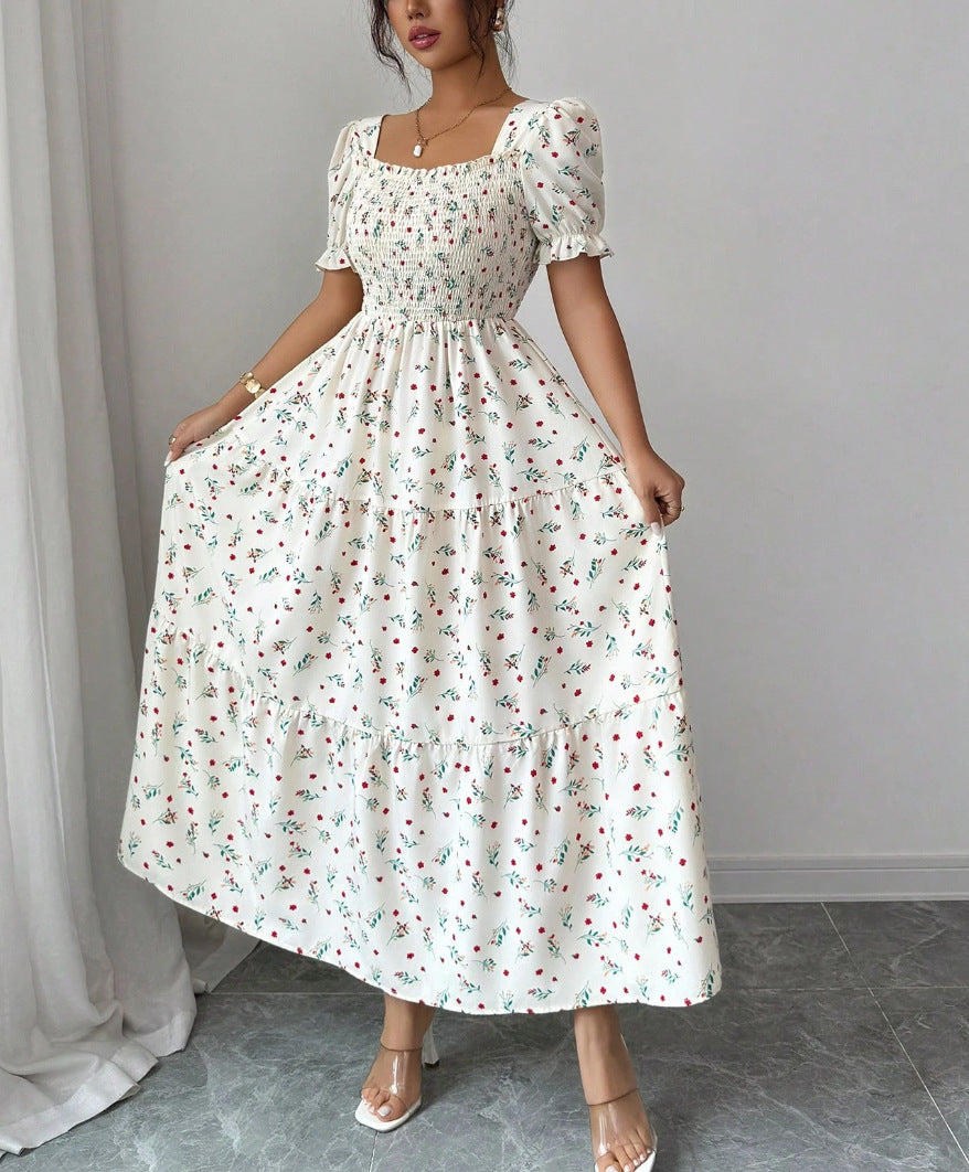 Gaia Elegant Printed Full-Skirt Dress