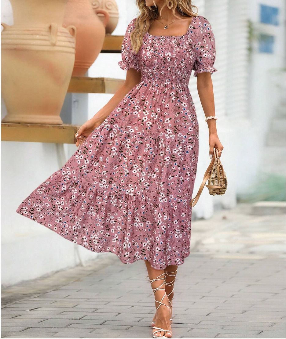 Gaia Elegant Printed Full-Skirt Dress