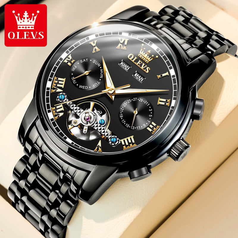 Oupink Skeleton Automatic Men’s Watch – Multifunction Moon Phase 30M Waterproof