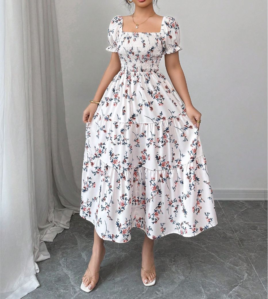 Gaia Elegant Printed Full-Skirt Dress