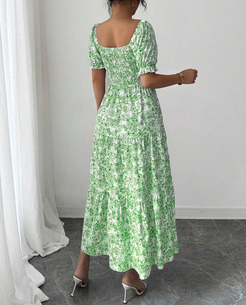 Gaia Elegant Printed Full-Skirt Dress