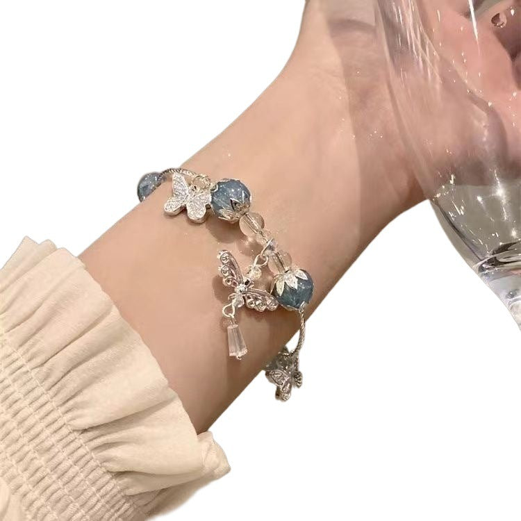 Ethereal Butterfly & Crystal Bead Bracelet – Elegant Women’s Jewelry Gift