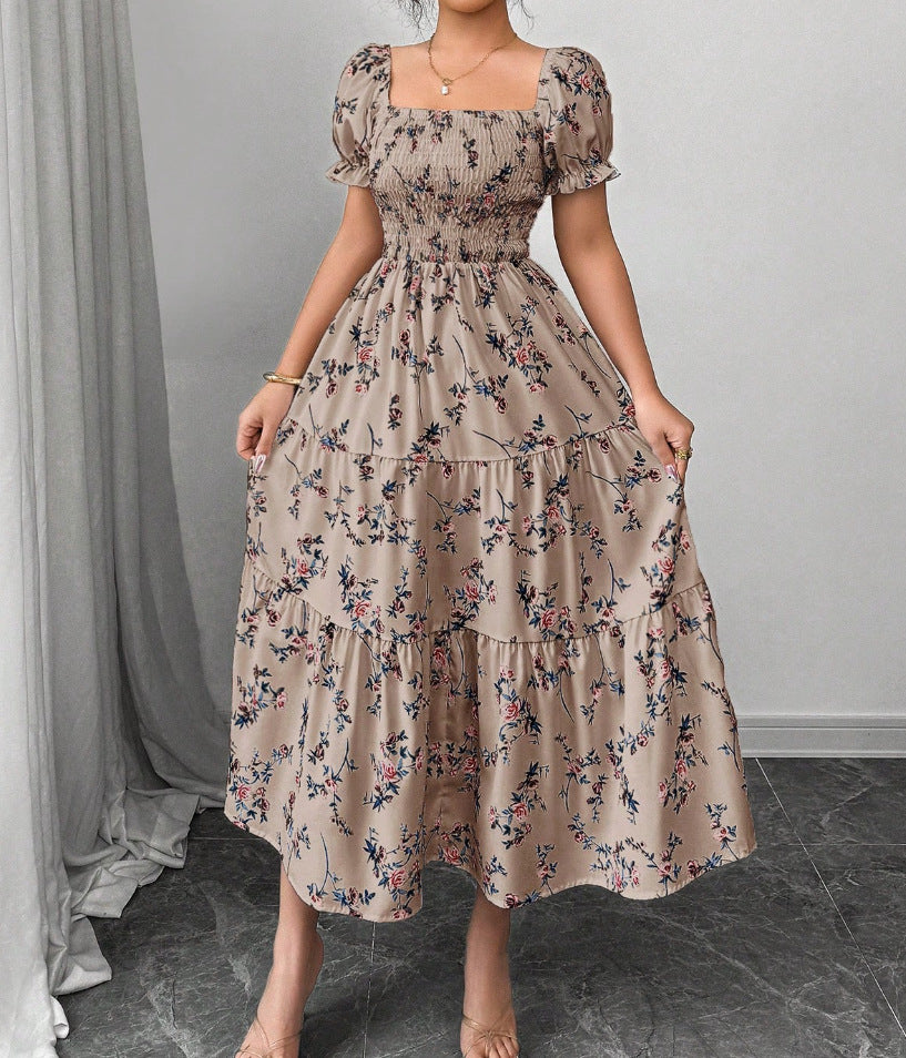 Gaia Elegant Printed Full-Skirt Dress