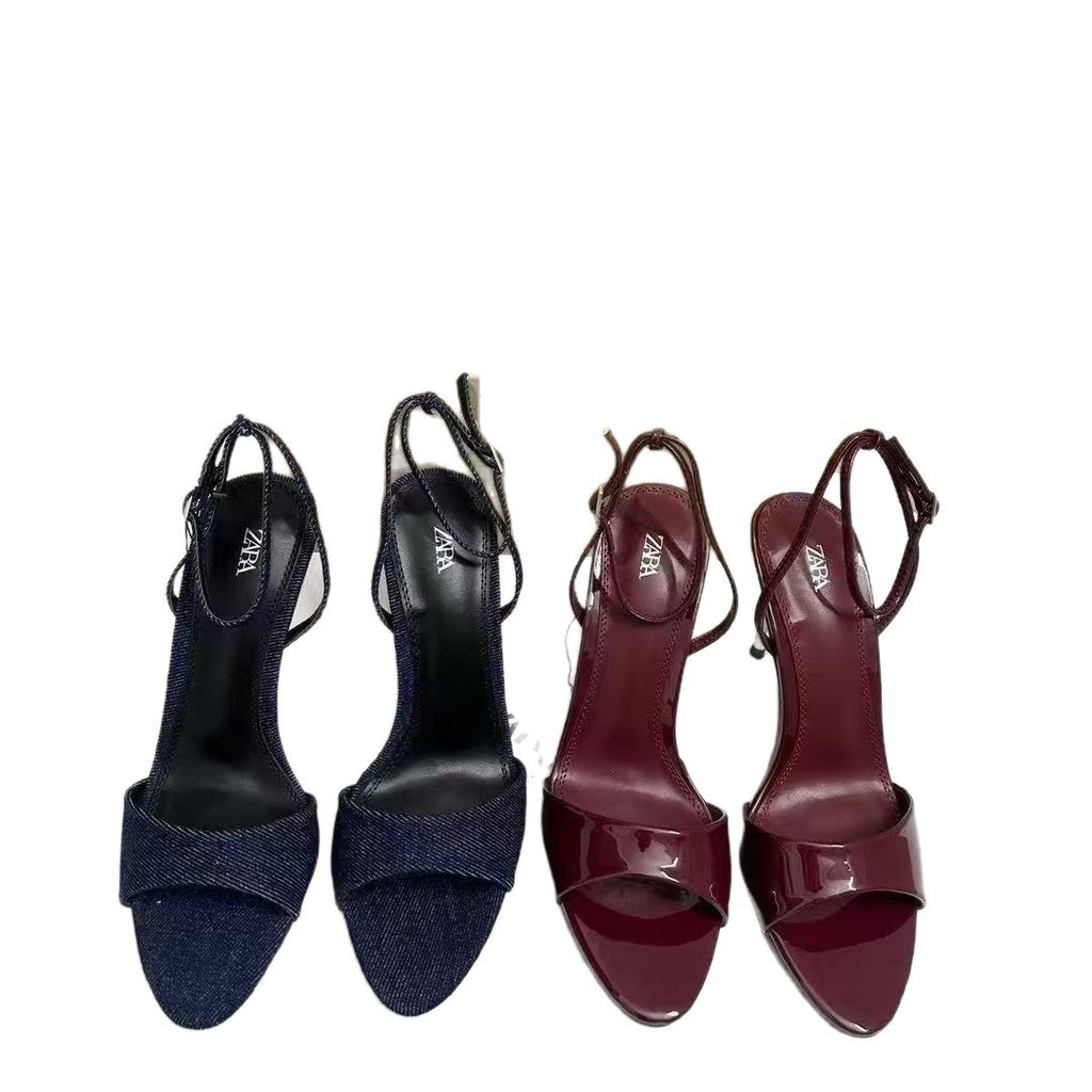 Vesta Navy Open-Toe High Heel Sandals – One-Strap European Style 👠