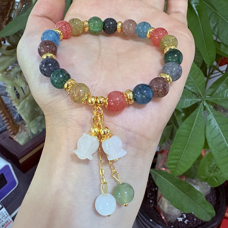 Rainbow Lotus Floral Pendant Bracelet – Handmade Summer Style for Women