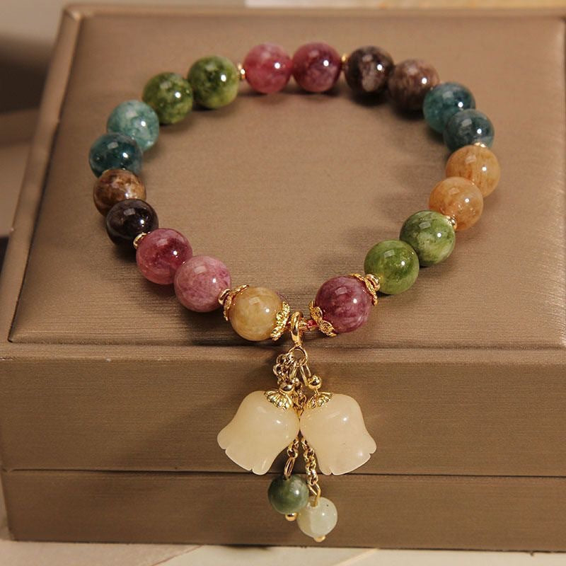 Rainbow Lotus Floral Pendant Bracelet – Handmade Summer Style for Women