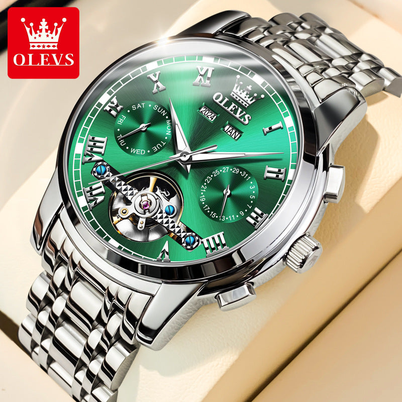 Oupink Skeleton Automatic Men’s Watch – Multifunction Moon Phase 30M Waterproof