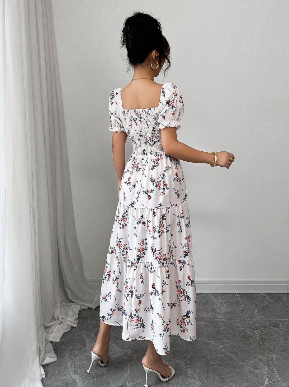 Gaia Elegant Printed Full-Skirt Dress