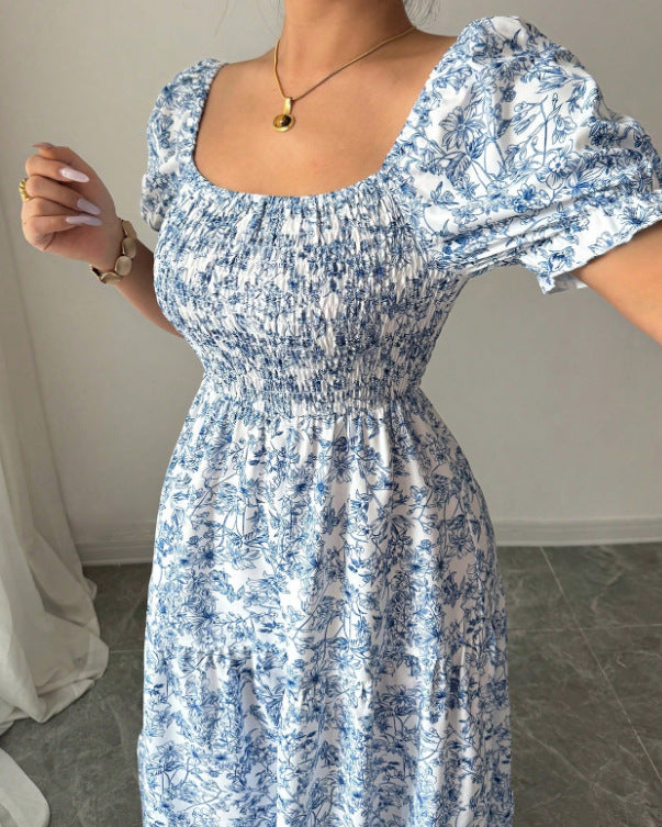 Gaia Elegant Printed Full-Skirt Dress