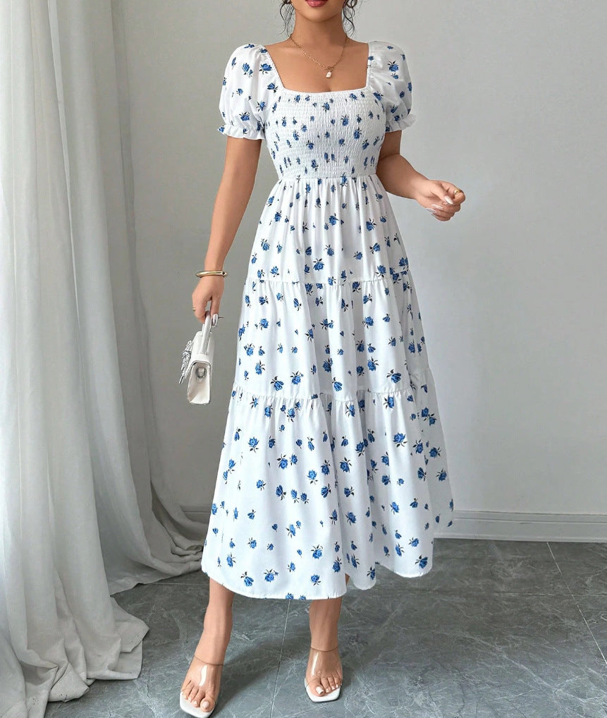 Gaia Elegant Printed Full-Skirt Dress