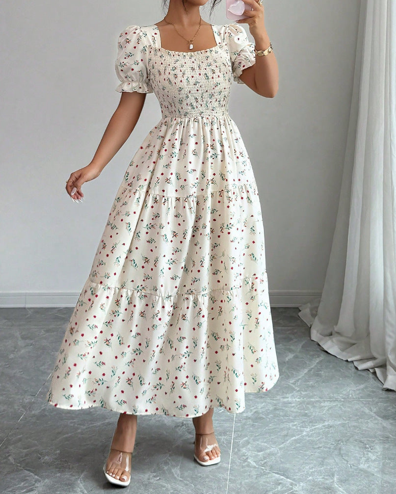 Gaia Elegant Printed Full-Skirt Dress