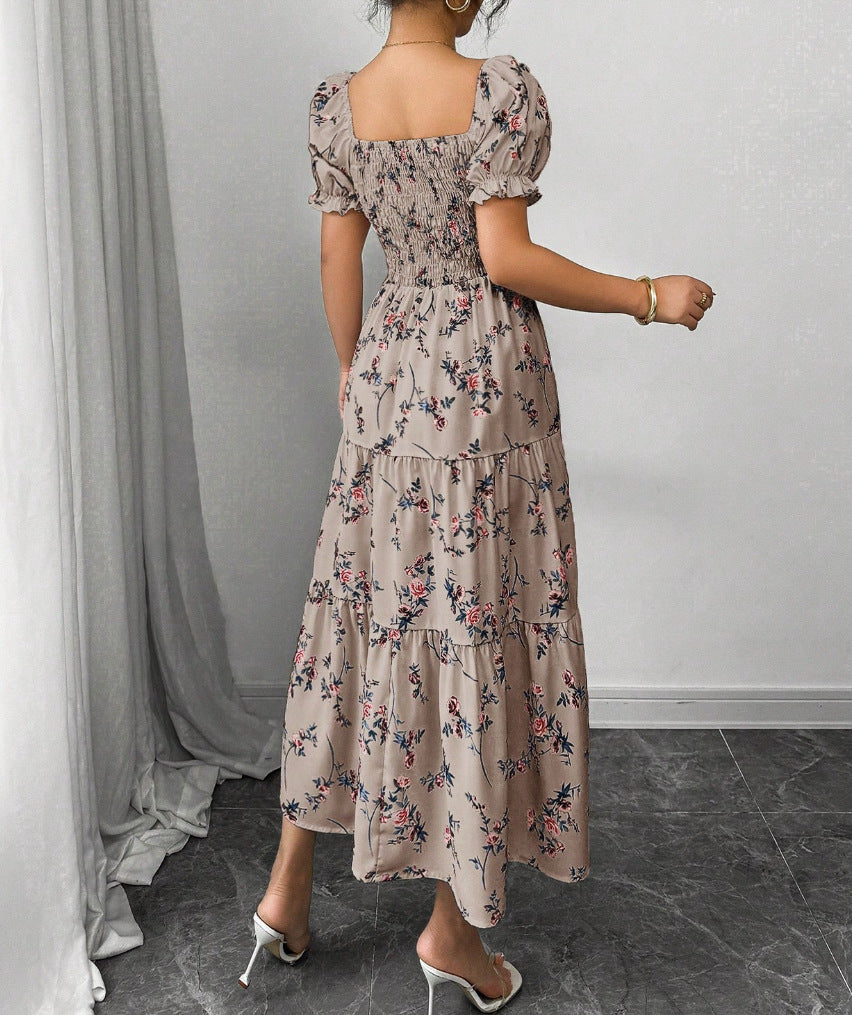 Gaia Elegant Printed Full-Skirt Dress