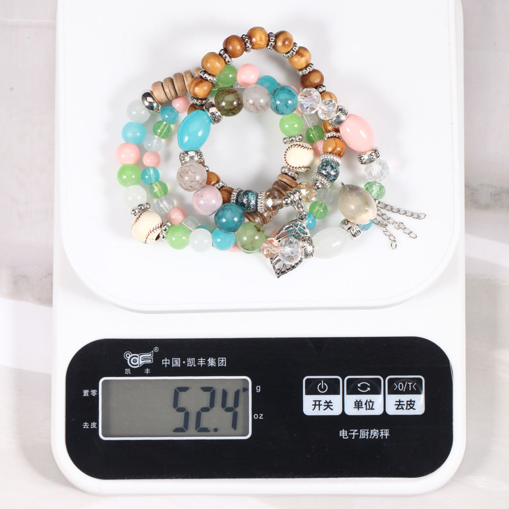 Bellona Colorful Rhombus Beaded Leaf Bracelet — Shell-Look Cracked Stone