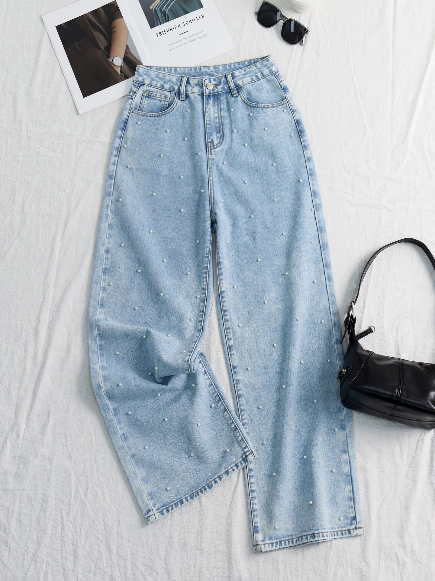 Iris Beaded Sweet Wash High-Waist Wide-Leg Jeans