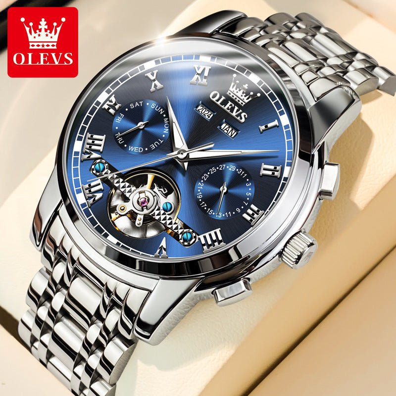 Oupink Skeleton Automatic Men’s Watch – Multifunction Moon Phase 30M Waterproof