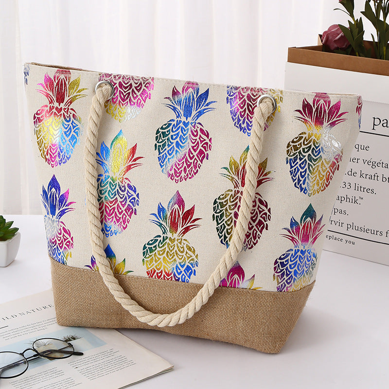 Minerva Pineapple Print Cotton Shoulder Bag – Korean Trendy Travel Tote