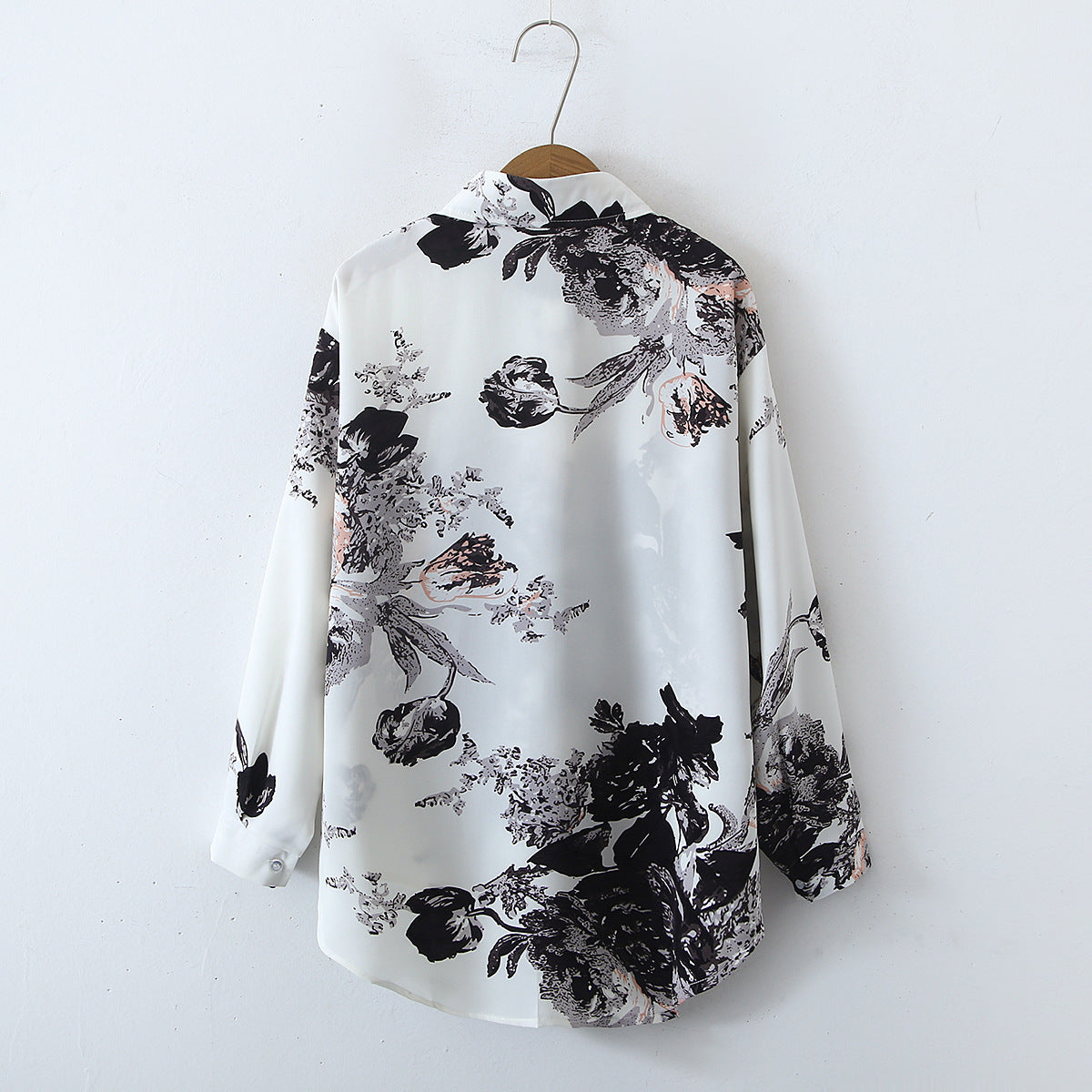 Retro Printed Satin Long-Sleeved Shirt