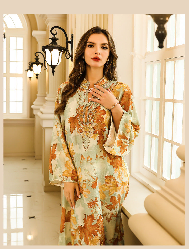Vesta Embroidered Flowing Robe Dress — Middle Eastern Inspired Summer Abaya