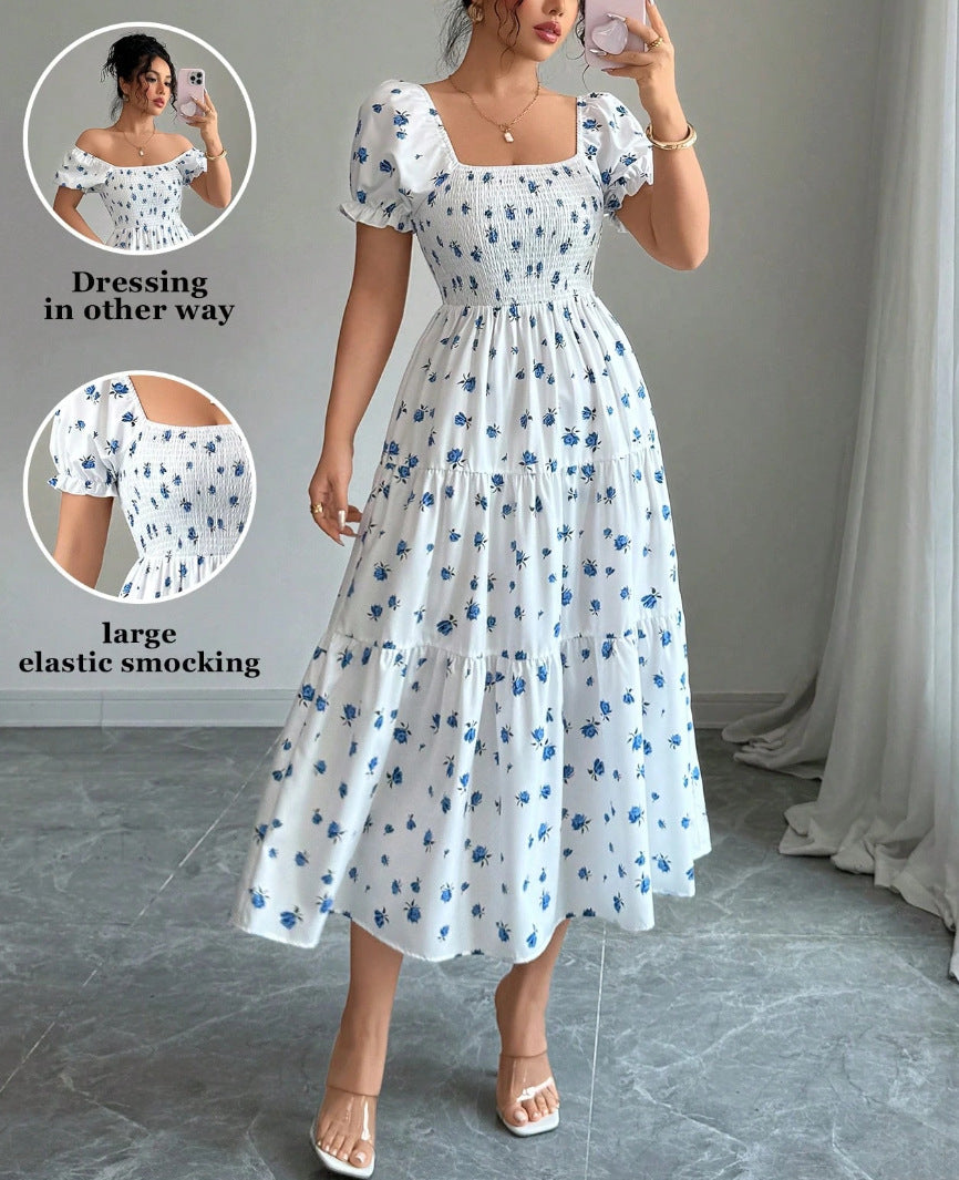 Gaia Elegant Printed Full-Skirt Dress