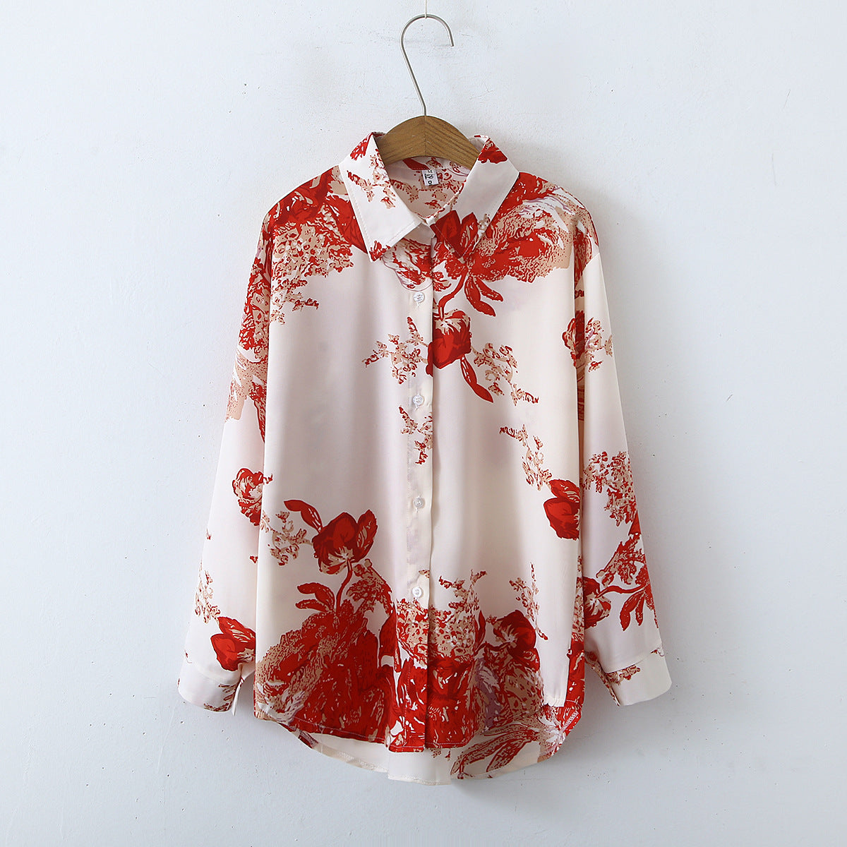 Retro Printed Satin Long-Sleeved Shirt