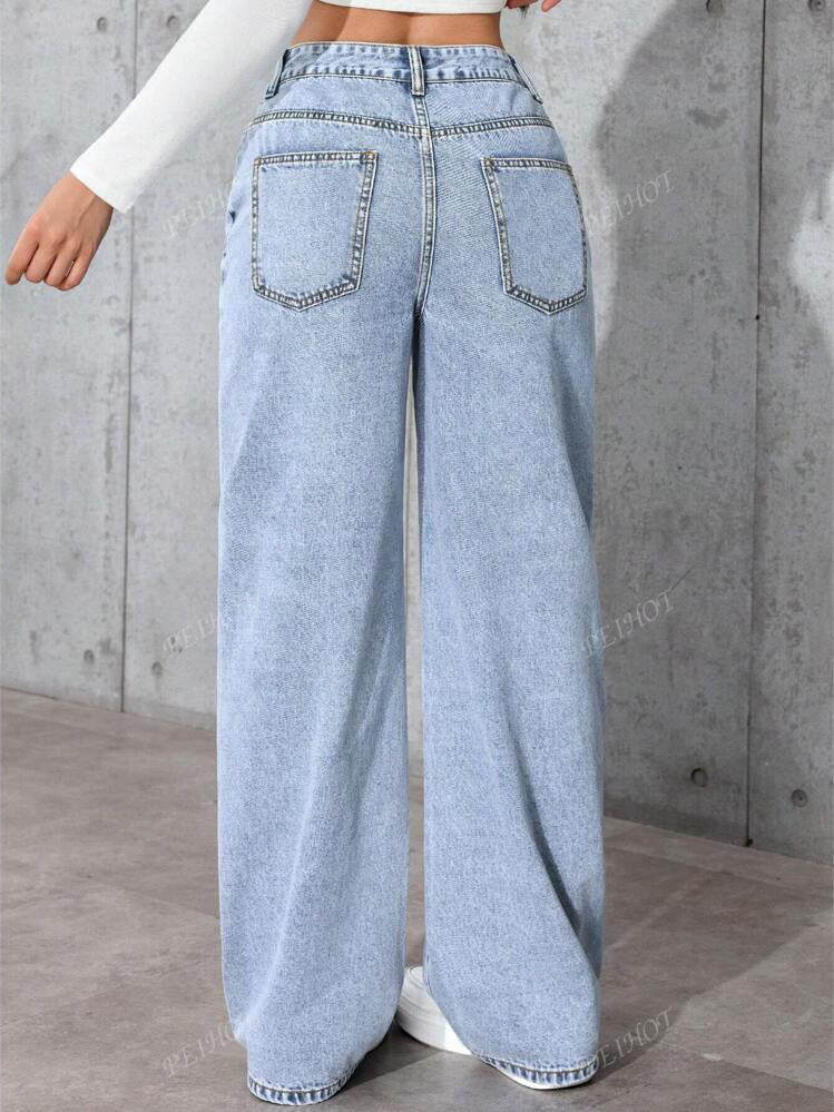 Retro High-Waist Wide-Leg Straight Jeans