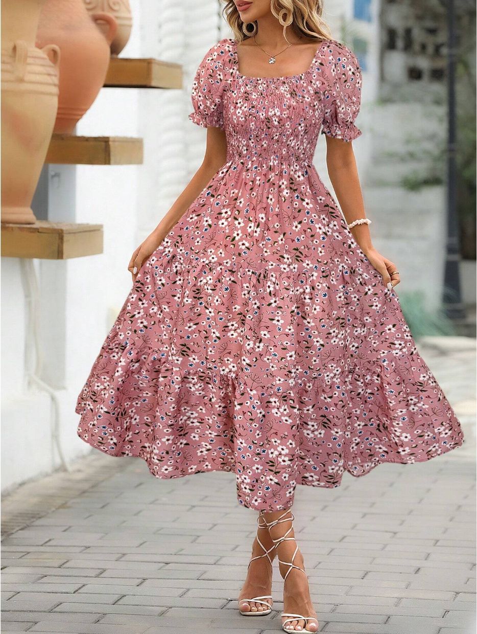 Gaia Elegant Printed Full-Skirt Dress