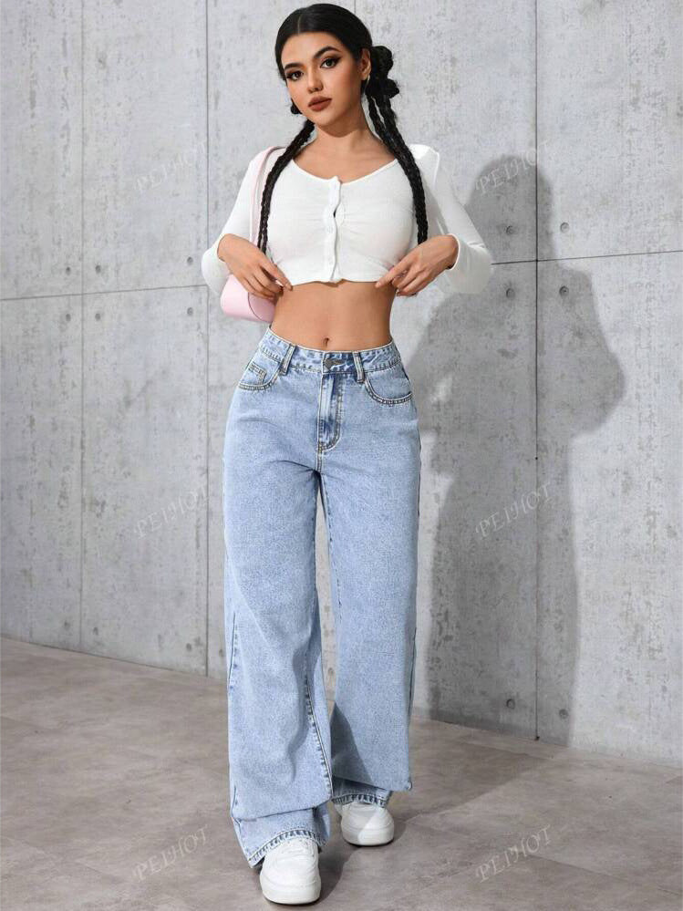 Retro High-Waist Wide-Leg Straight Jeans
