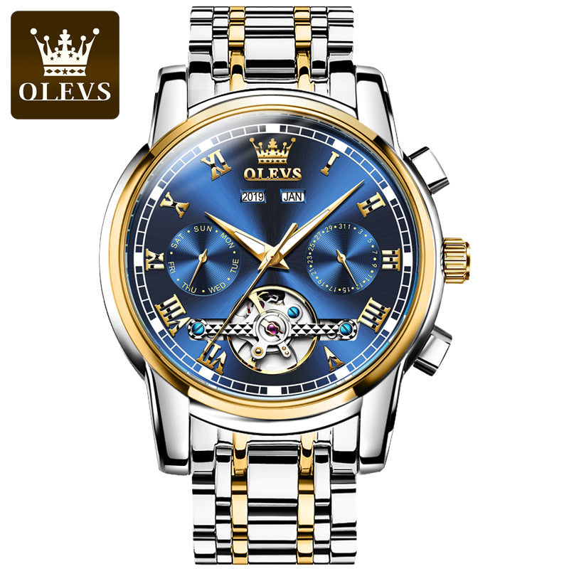 Oupink Skeleton Automatic Men’s Watch – Multifunction Moon Phase 30M Waterproof