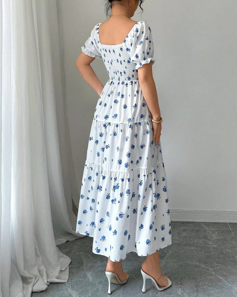 Gaia Elegant Printed Full-Skirt Dress