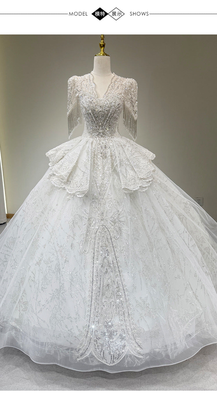 Ceres French V-Neck Bridal Wedding Gown – 2025 Elegant Lace Design