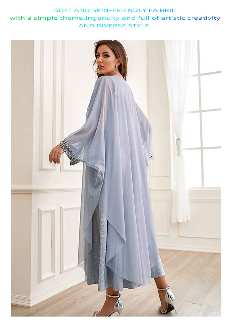 Minerva Elegant Printed Cardigan Maxi Dress — Middle Eastern Inspired A-Line Silhouette