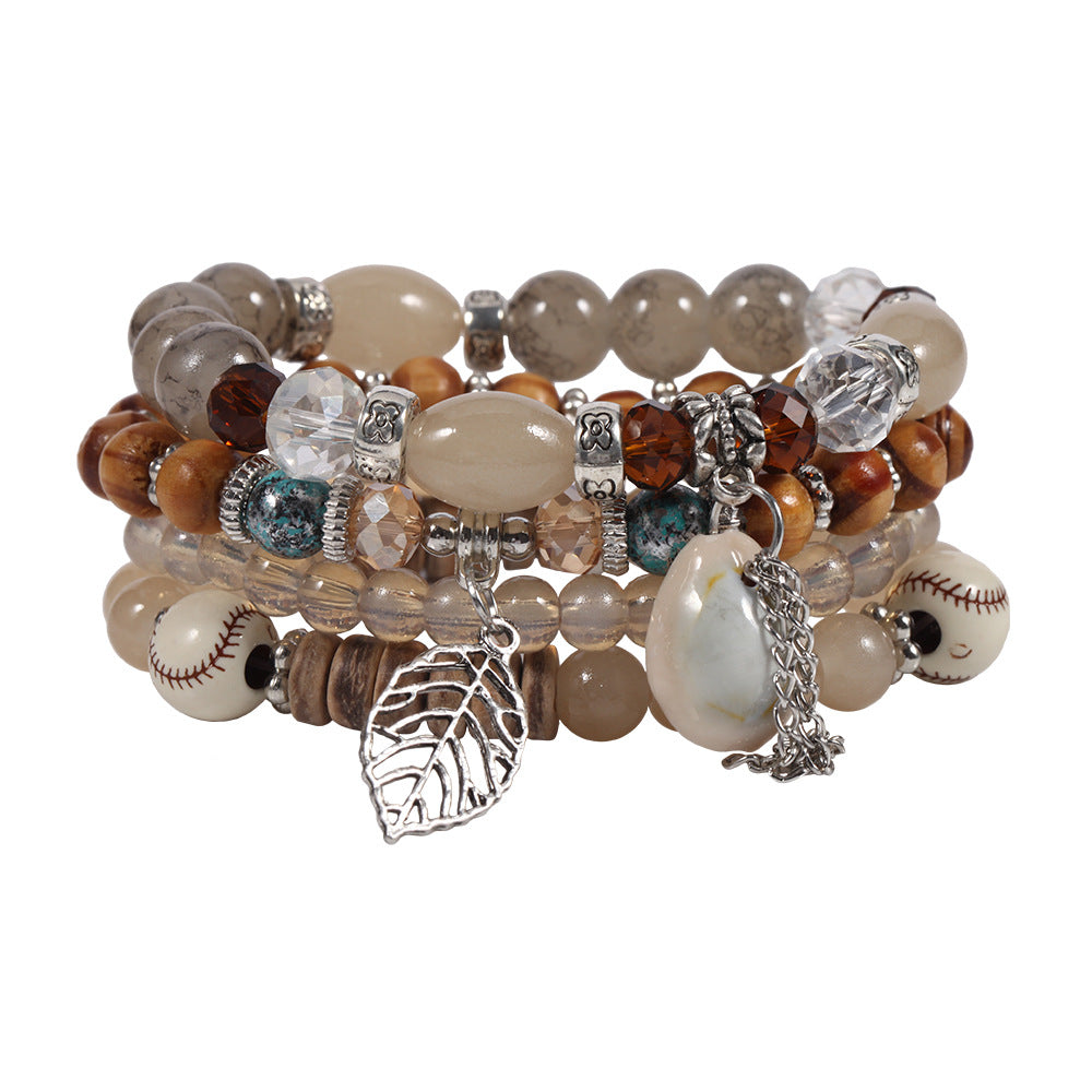 Bellona Colorful Rhombus Beaded Leaf Bracelet — Shell-Look Cracked Stone