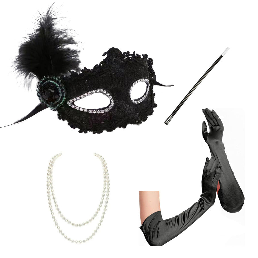 Masquerade Feather & Pearl Party Set