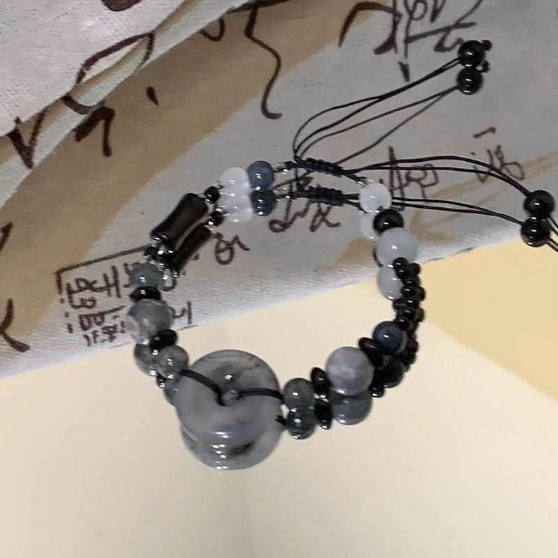 Juba Noir Beaded Bracelet- Woven Safety Clasp Hand Rope