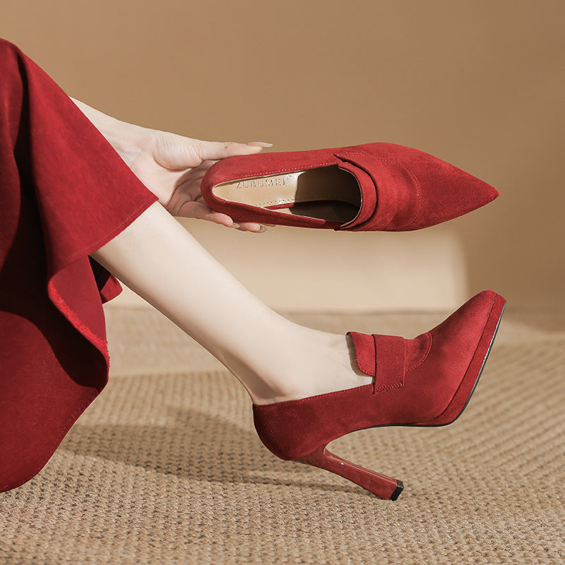 Sifia Pointed-Toe Suede Bridal Stiletto Heels (Waterproof Platform)