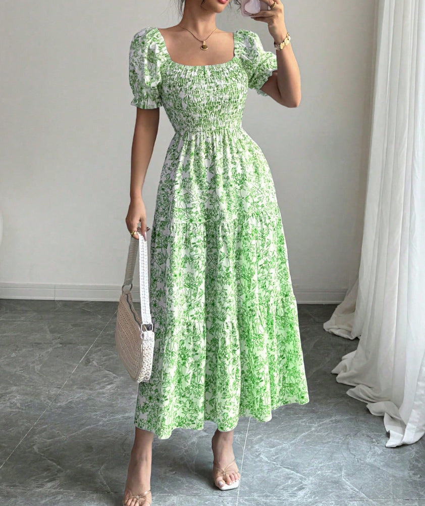 Gaia Elegant Printed Full-Skirt Dress