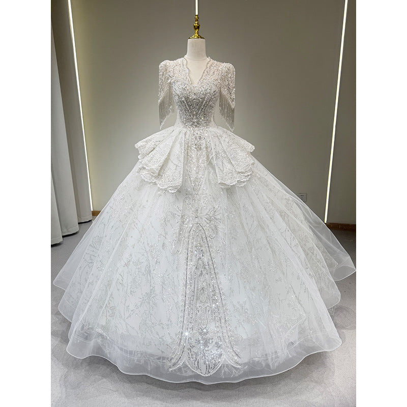 Ceres French V-Neck Bridal Wedding Gown – 2025 Elegant Lace Design