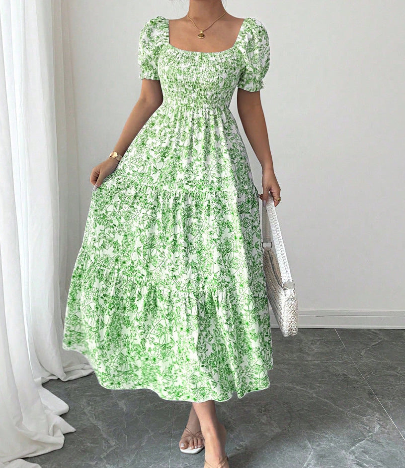 Gaia Elegant Printed Full-Skirt Dress