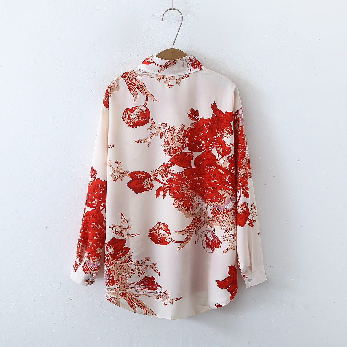 Retro Printed Satin Long-Sleeved Shirt