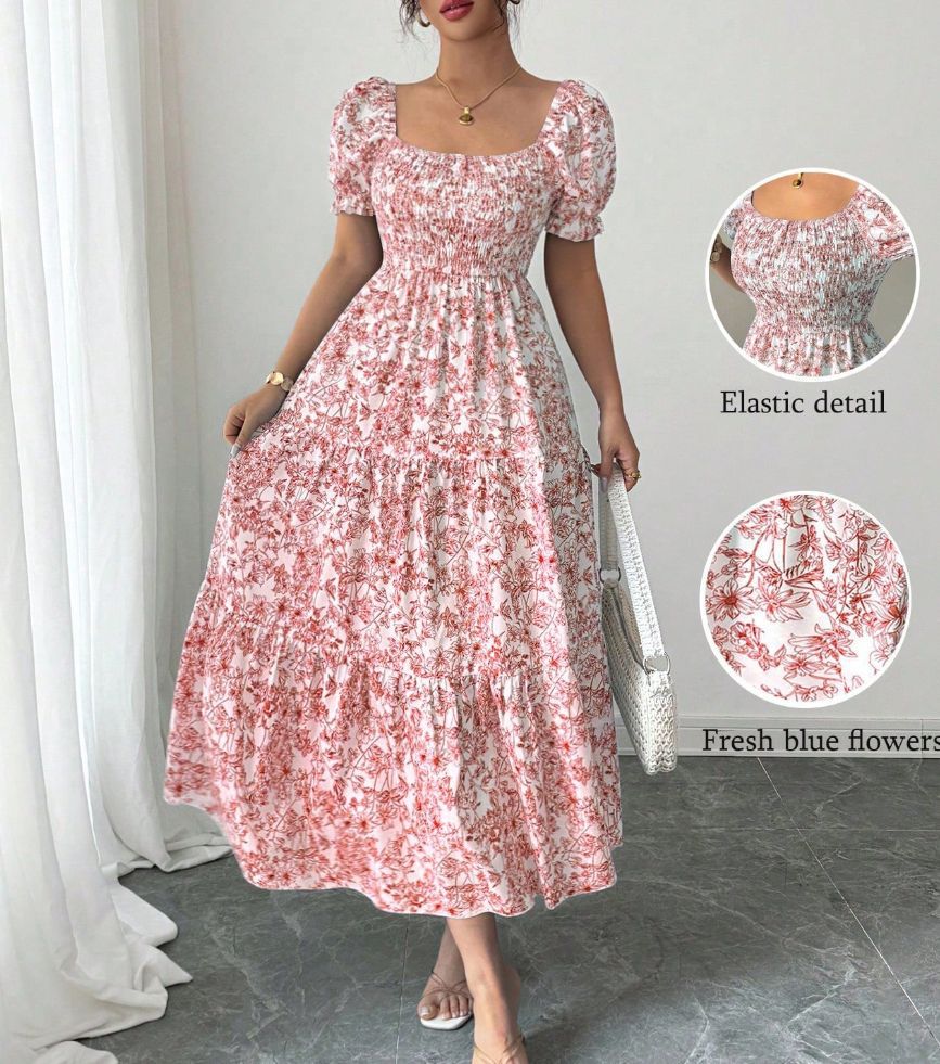 Gaia Elegant Printed Full-Skirt Dress