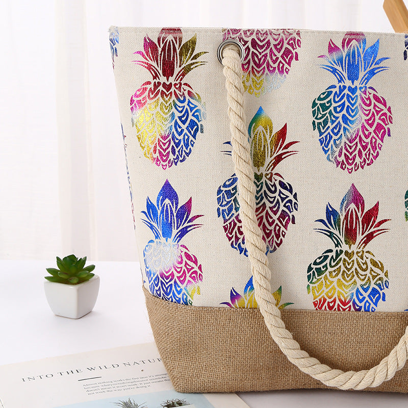 Minerva Pineapple Print Cotton Shoulder Bag – Korean Trendy Travel Tote