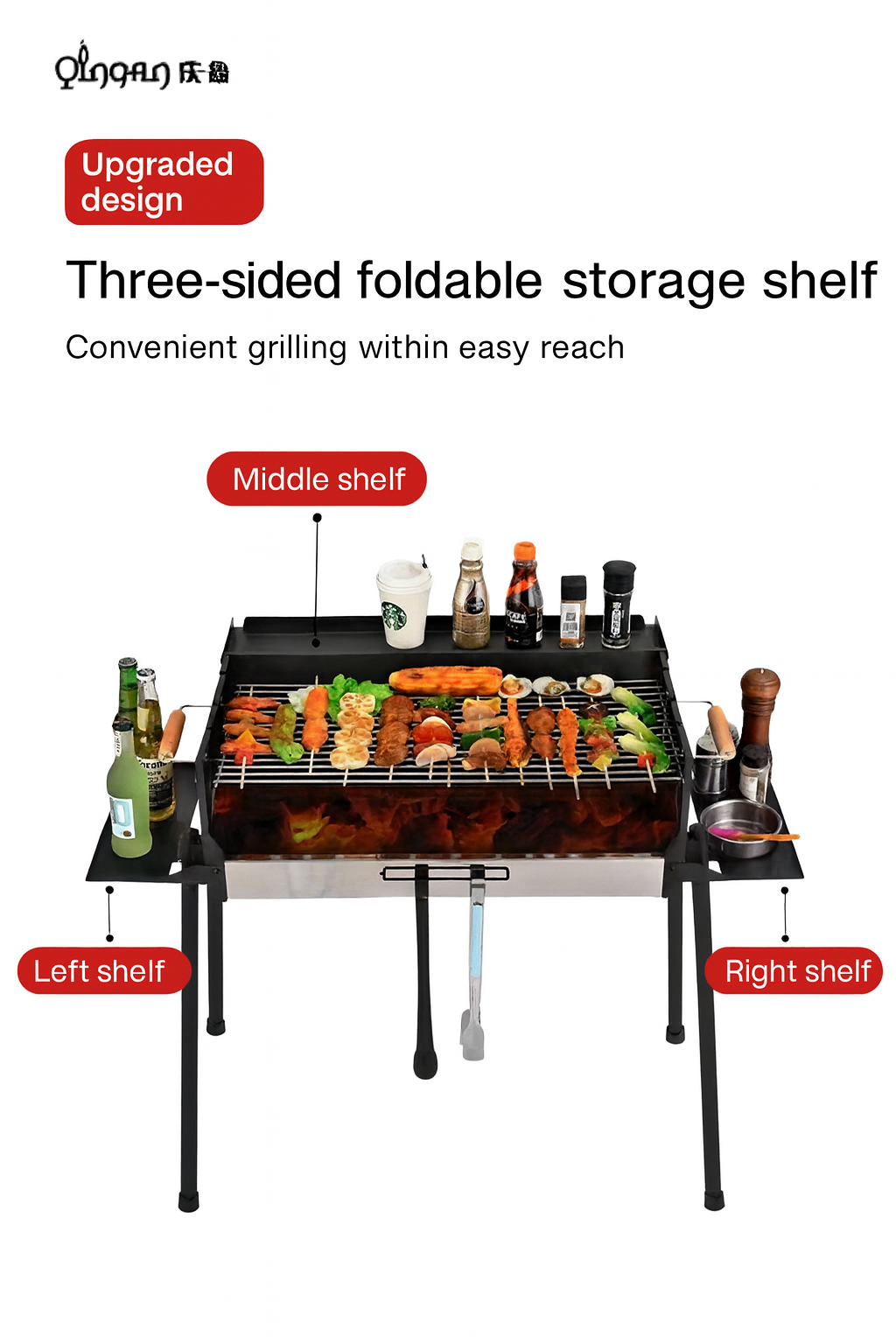 Three-Sided Stainless Steel Barbecue Grill – Home & Outdoor Heavy-Duty Charcoal Station