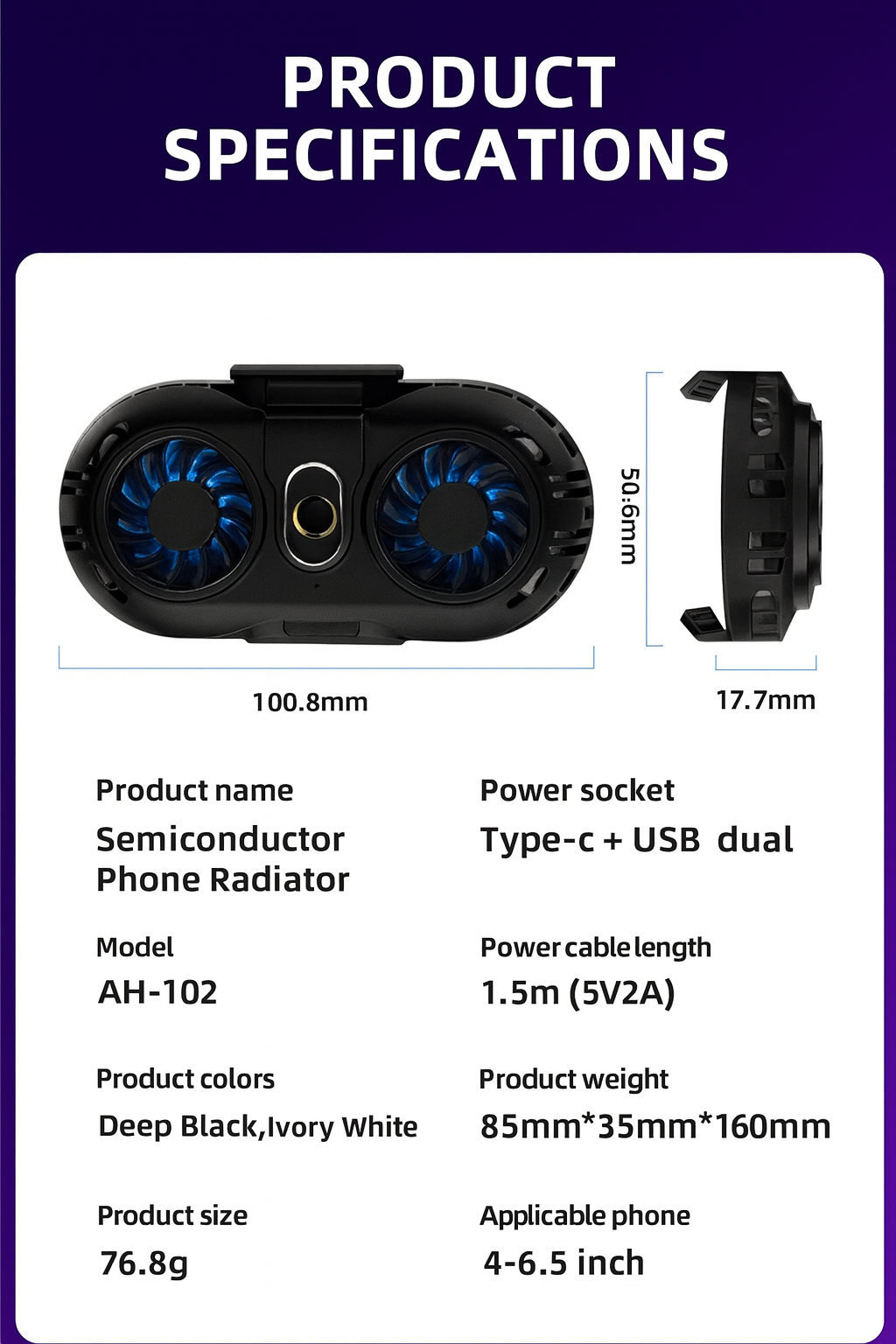 MT-X2 Semiconductor Mobile Phone Cooling Back Clip