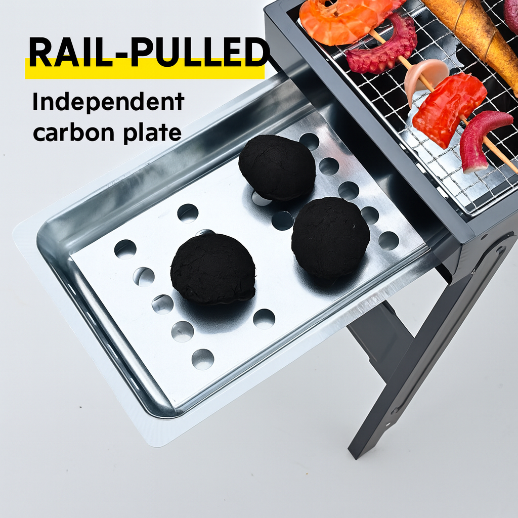 Foldable Portable Pull-Out Charcoal Grill – Camping & Outdoor BBQ Rack